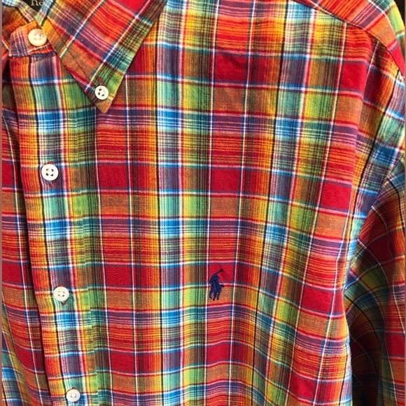 RALPH LAUREN Men’s Red Yellow Blue Bright Long Sleeve Button Down Shirt Sz XL - Picture 7 of 11